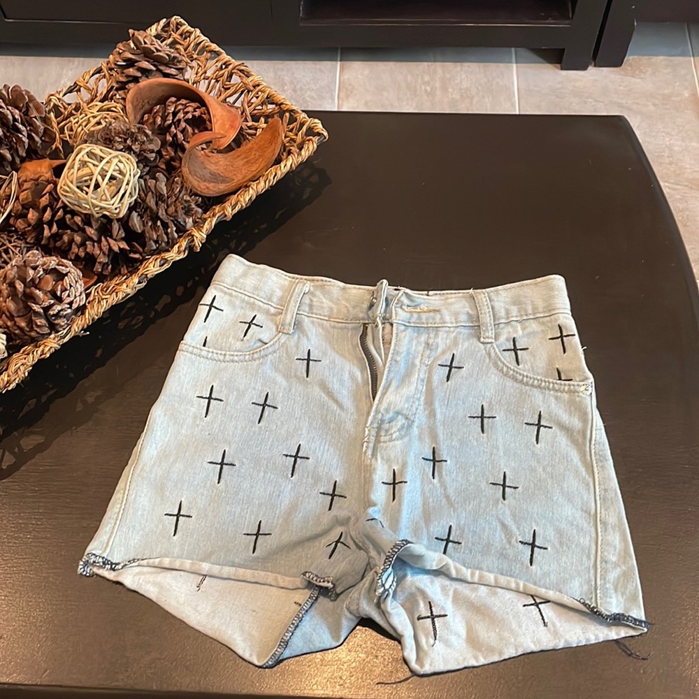 Blue jean cross high waist shorts